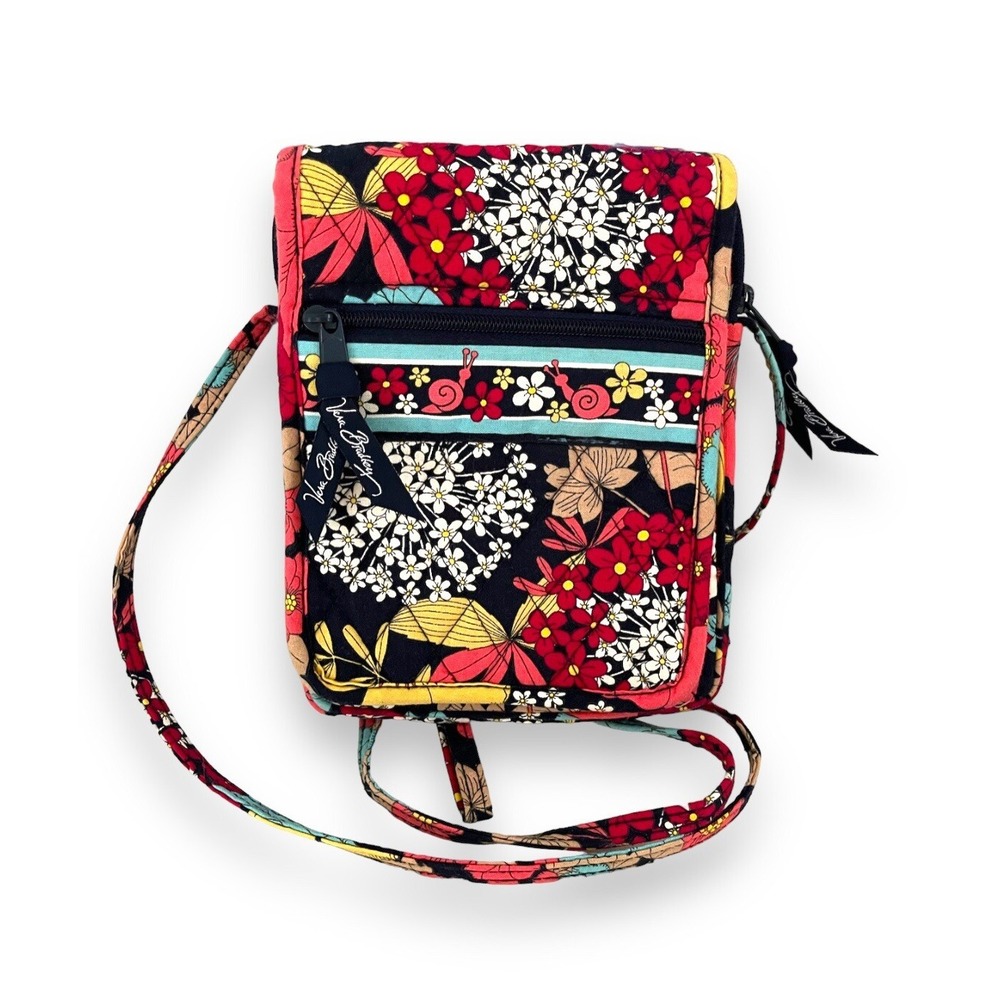Vera Bradley Floral Flowers Happy Snails Retired Crossbody Flap Front Bag Purse